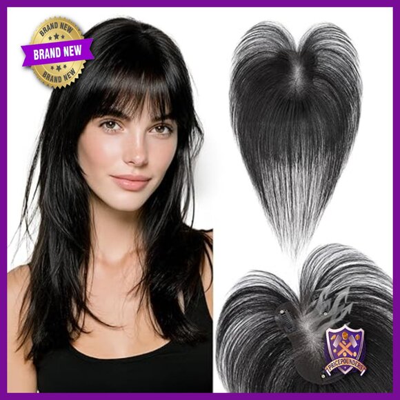 Human Hair Topper with Bangs 11 Inch Lightweight Lace Base 360 Coverage main image 5